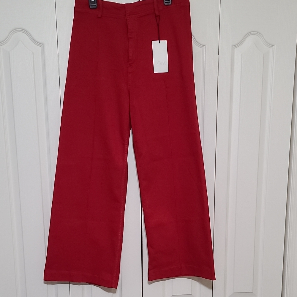 NWT Zara Red Wide Leg Jeans Size 12